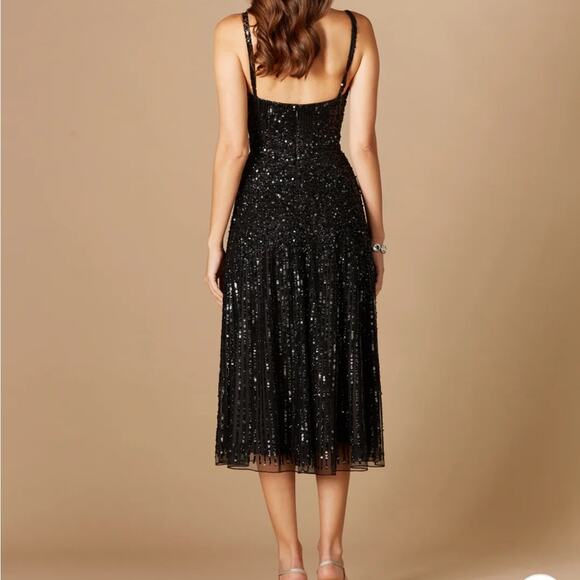 NWT LARA Black Sequin Midi Dress Style 29347 | Size 6 Cocktail Formal - Picture 4 of 13